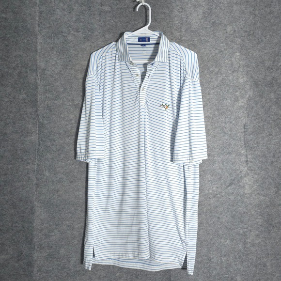 Stitch Golf Other - Stitch Golf Polo Mens M/L White Blue Striped Performance Short Sleeve 231SA0101